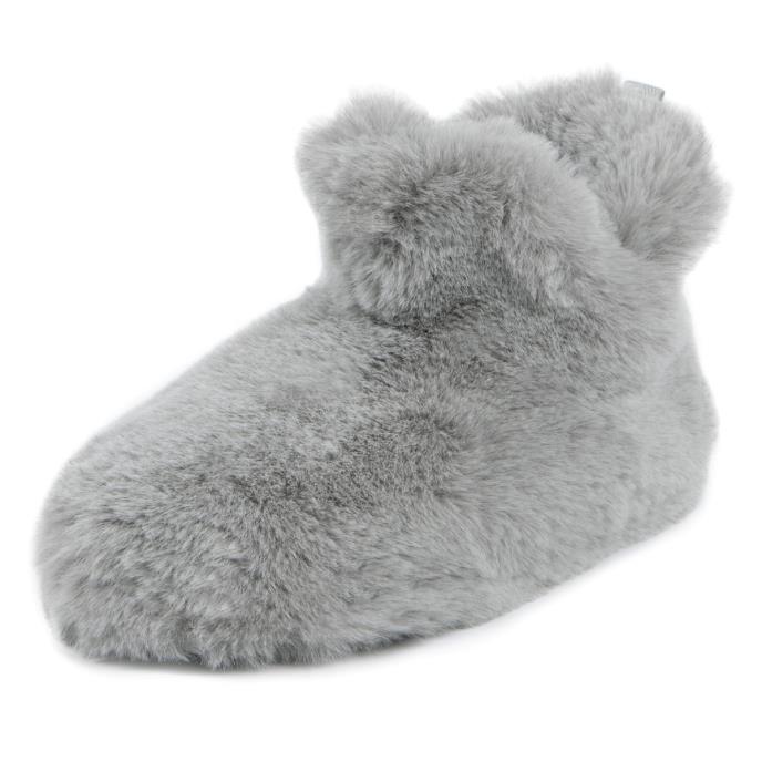 totes® Ladies Faux Fur Boot Slippers Grey Extra Image 3